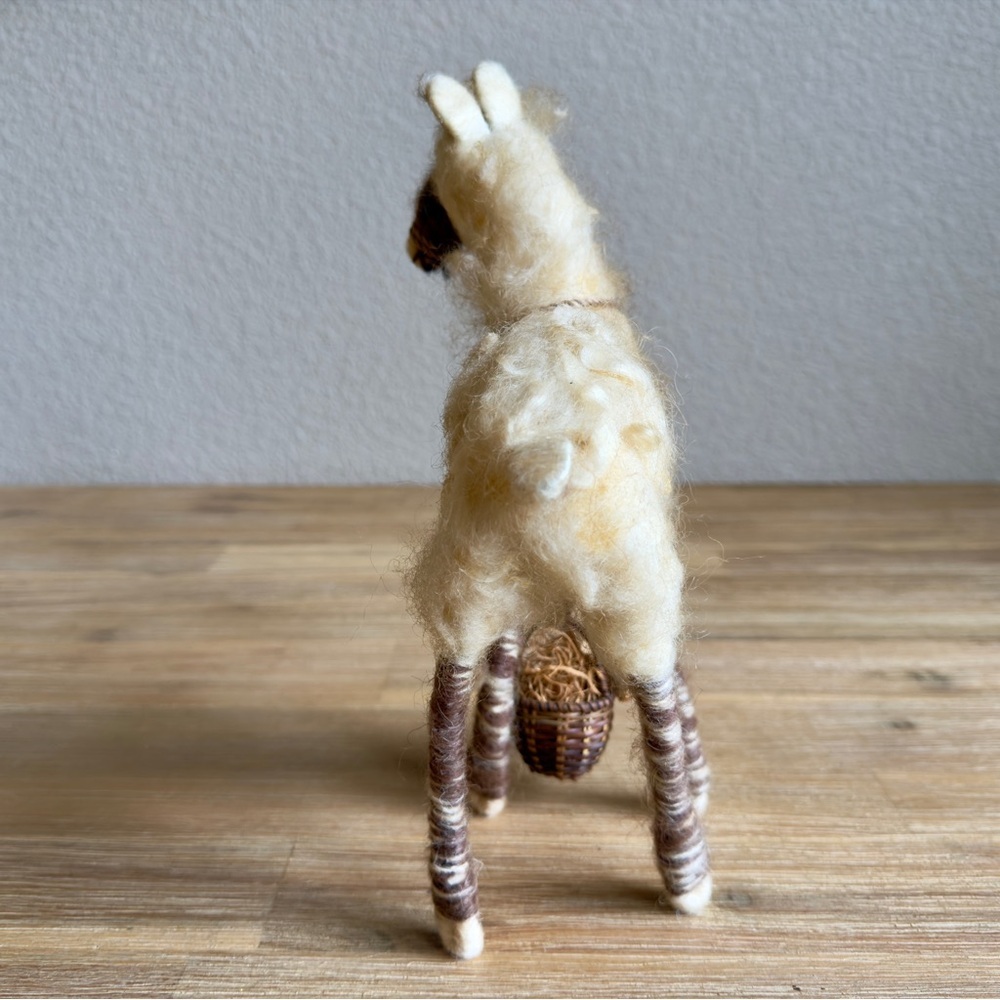 Handmade Wool Felt Llama Alpaca Figurine Folk Art Miniature w Basket 10in - Picture 13 of 15